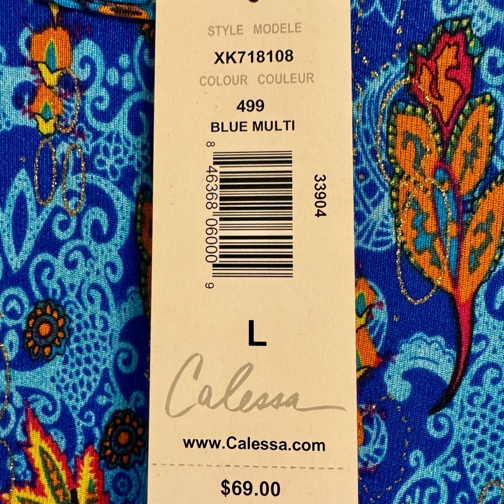 New! CALESSA Vibrant Blue and Orange Floral Blouse - Picture 4 of 15